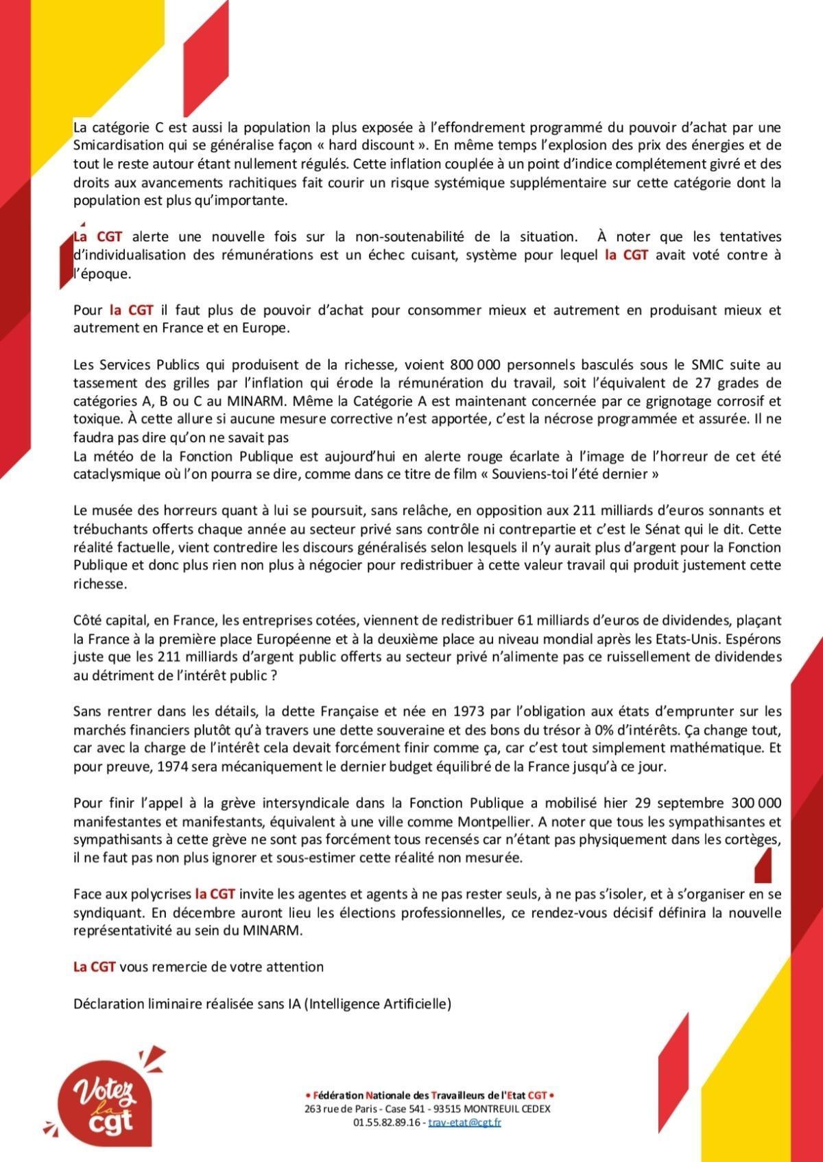 Déclaration Liminaire CAP-C 1er et 2 Octobre 2026