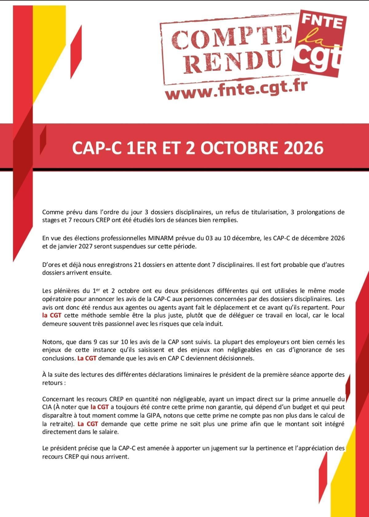 Compte Rendu CAP-C 1er et 2 Octobre 2026