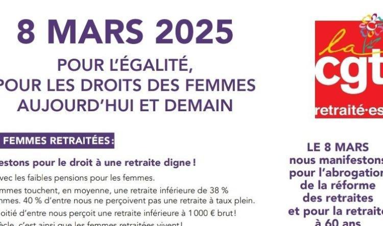 Le 8 mars 2025 pour l'égalité, pour les droits des femmes aujourd'hui et demain.