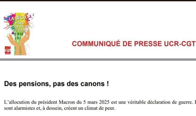 Communiqué de presse UCR-CGT : Des pensions, pas des canons !