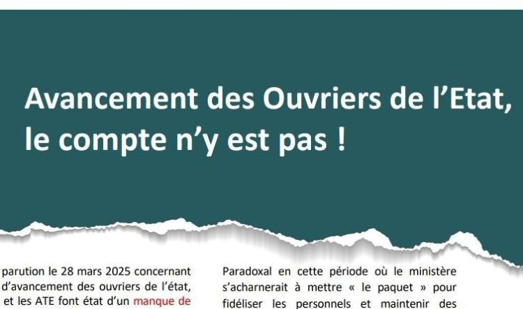 Avancement Ouvriers de l'État, le compte n'y est pas !
