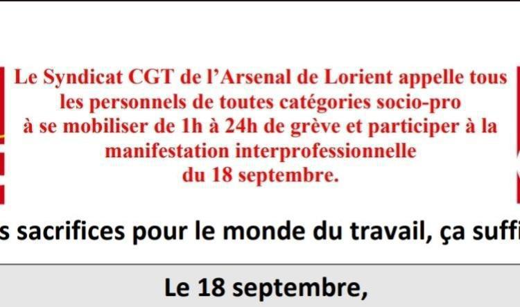 📢Le 18 septembre journée de grève et de mobilisation !📢
