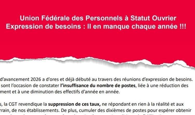 Union Fédérale des Personnels à Statut Ouvriers : il en manque chaque année !!