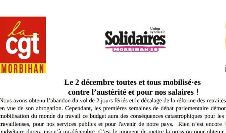 📢Le 2 décembre toutes tous mobilisés contre l'austérité et pour nos salaires !📢 