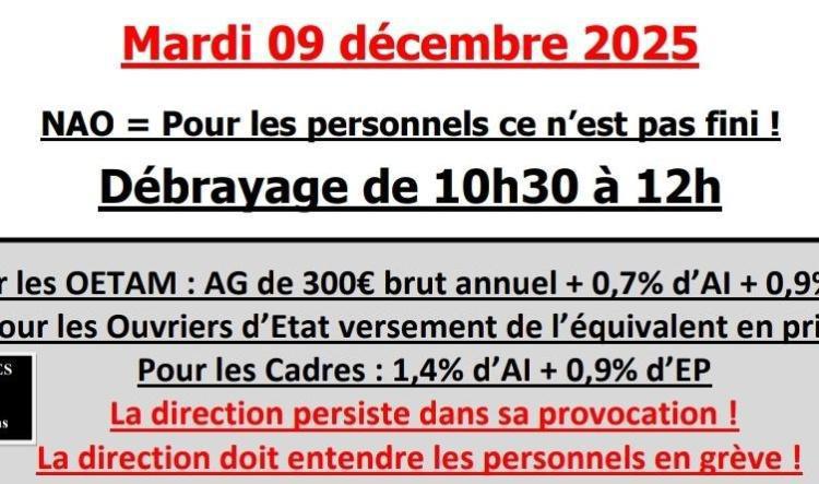 📢Débrayage📢 Mardi 09 décembre 2025, pour obtenir un réel partage des richesses