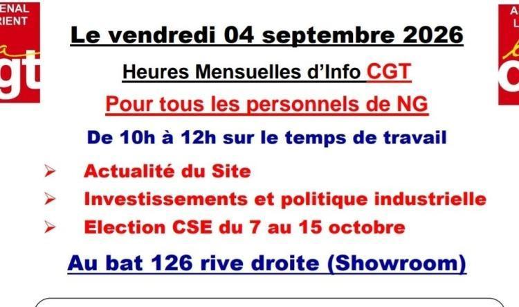 Heures Mensuelles d'Infos vendredi 04 septembre 2026 pour tous les personnels