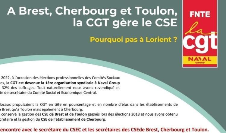 A Brest, Cherbourg et Toulon la CGT gère le CSE. Pourquoi pas à Lorient ?
