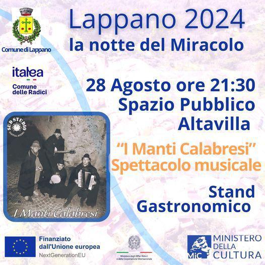 La notte del Miracolo - "l Manti Calabresi" Spettacolo musicale - Stand Gastronomico (inizio ore 21:30)