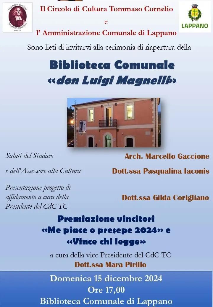 Cerimonia di Apertura Biblioteca Comunale "don Luigi Magnelli" (inizio ore 17.00)
