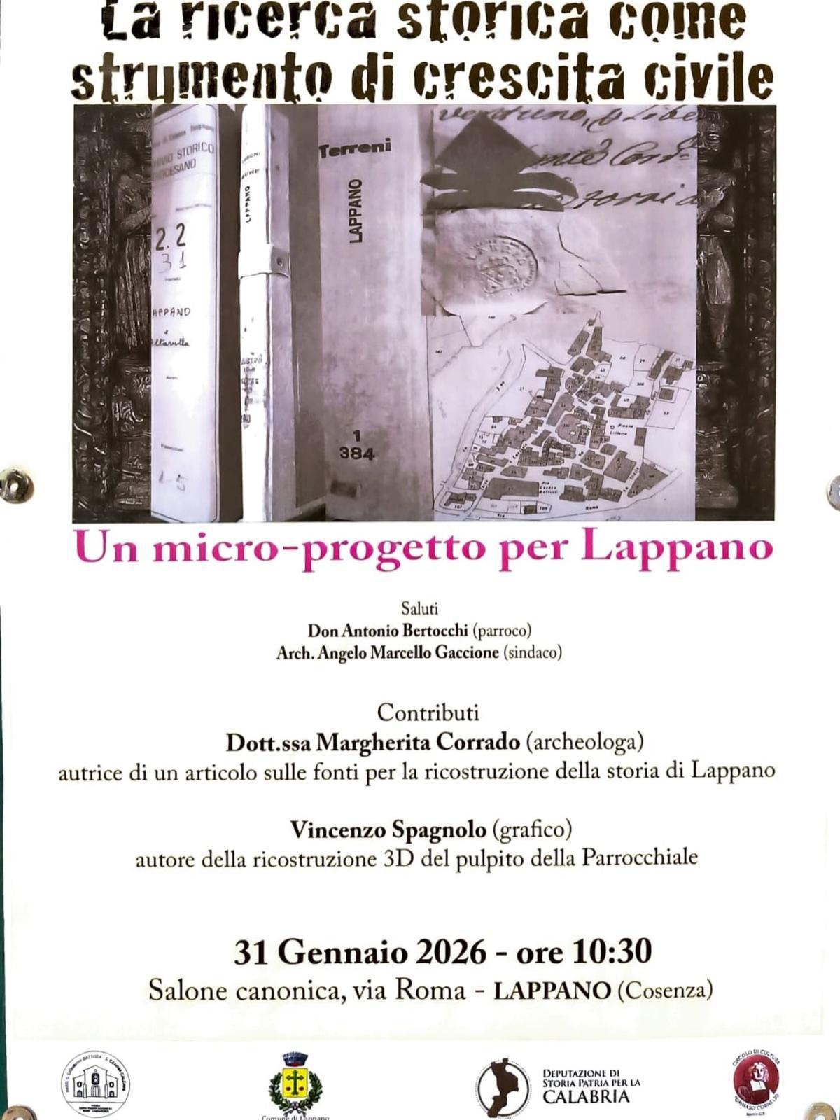 La ricerca storica come strumento di crescita civile - Un micro-progetto per Lappano (inizio ore 10:30)