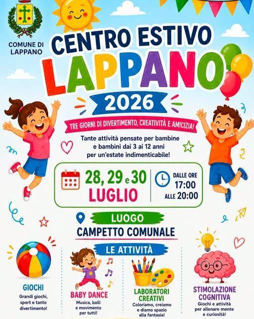 Centro Estivo Lappano 2026 (dalle ore 17:00 alle 20:00)
