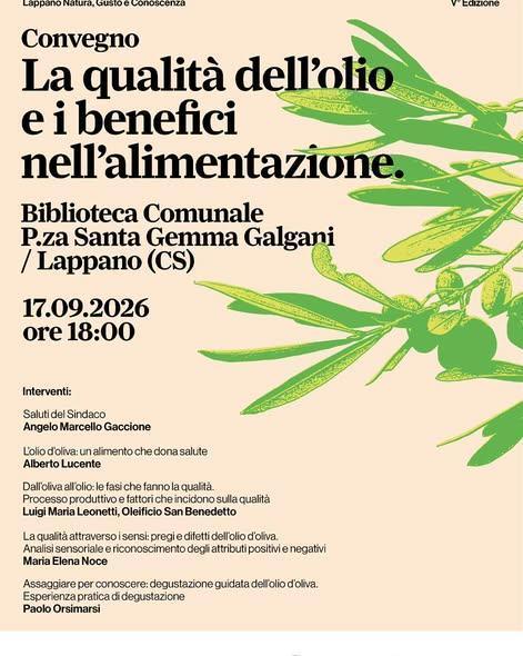 Convegno “La qualità dell’olio e i benefici nell’alimentazione” (Inizio ore 18.00)