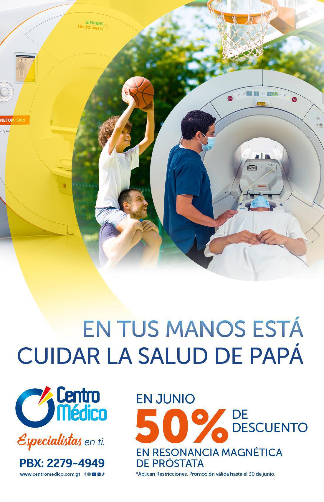 En tus manos está cuidar la salud de papá, en junio 50% de descuento en resonancia magnética de de próstata.