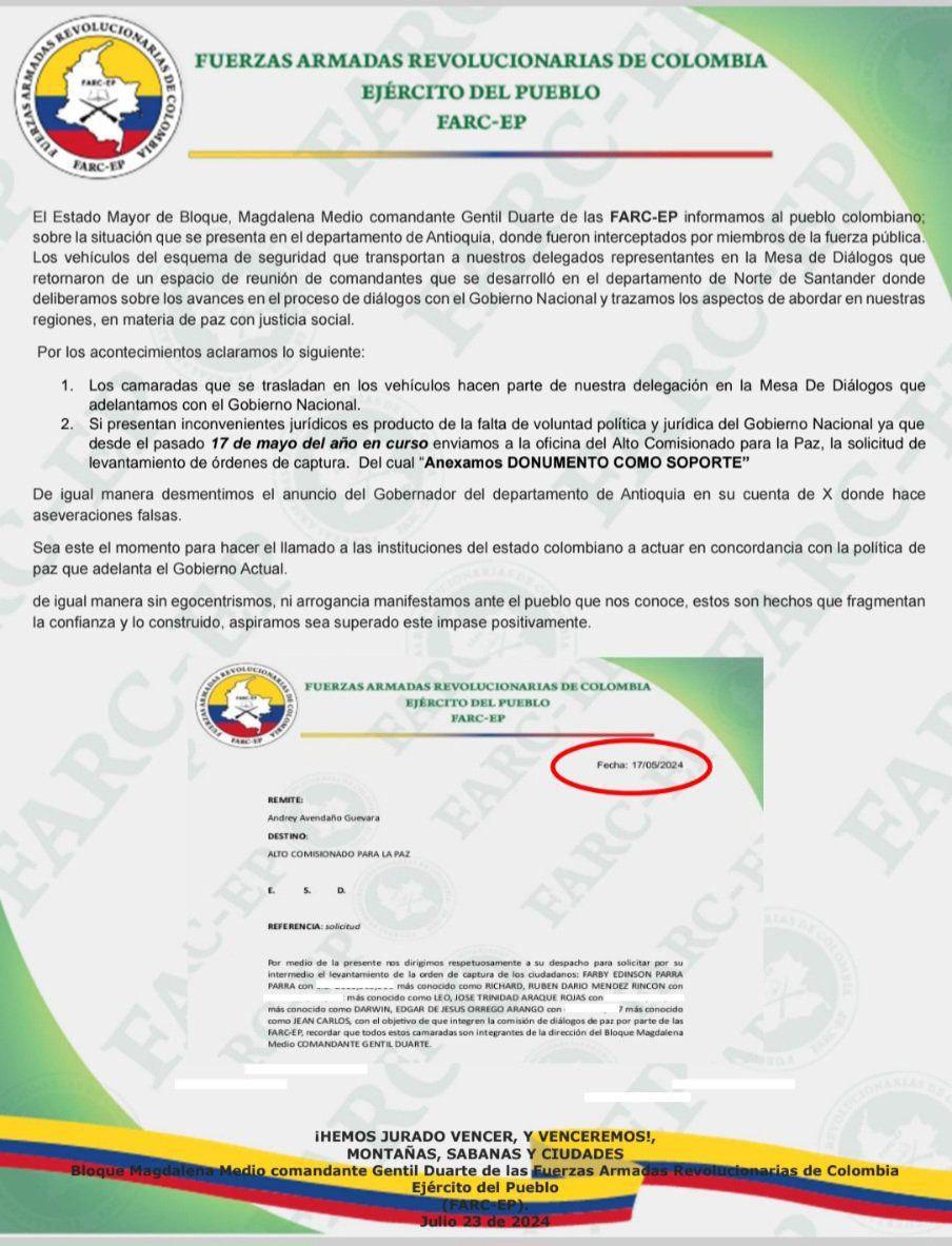 Las FARC EP aclaran situación tras interceptación de vehículos en Antioquia Las FARC EP aclaran situación tras interceptación de vehículos en Antioquia