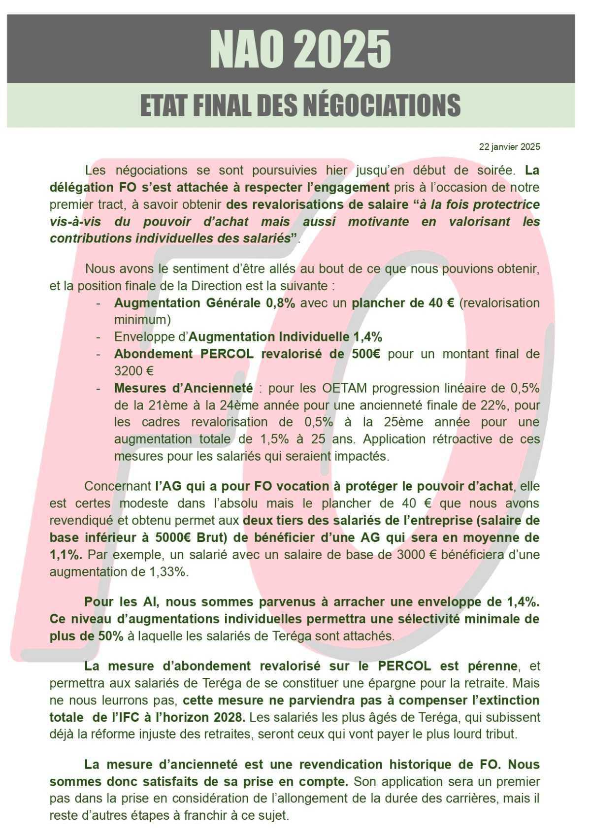 NAO 2025 : Etat final des négociations
