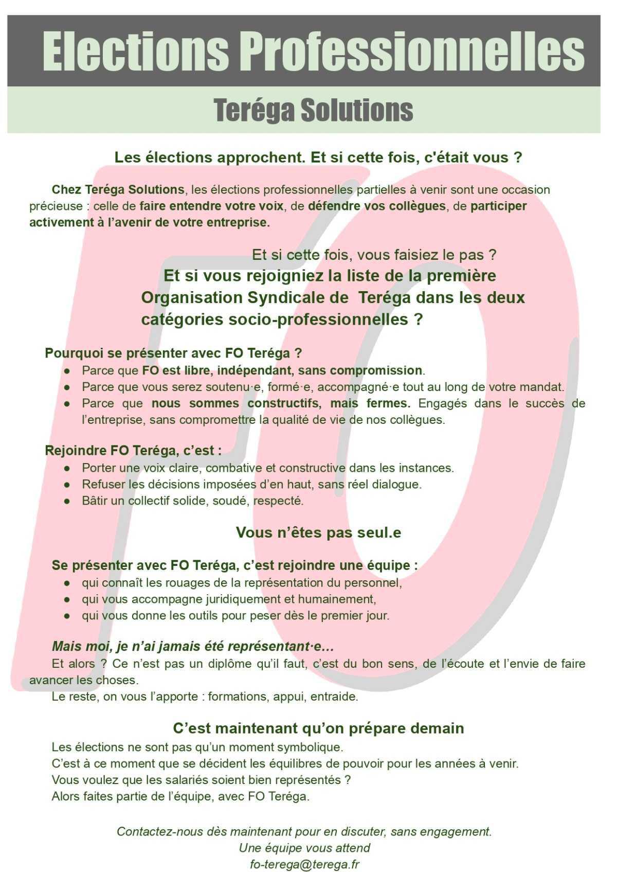 Rejoignez FO ! Elections professionnelles Téréga Solutions