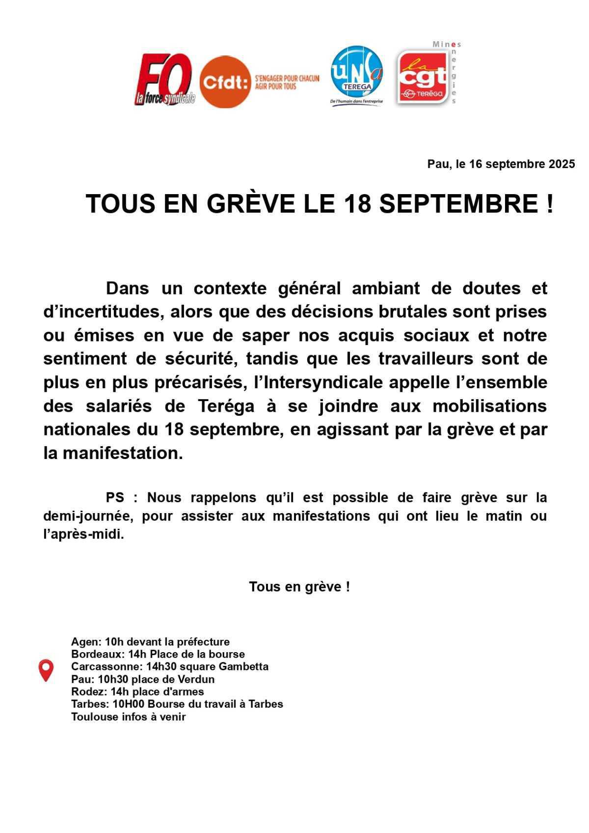 Appel à Mobilisation Nationale - 18 septembre