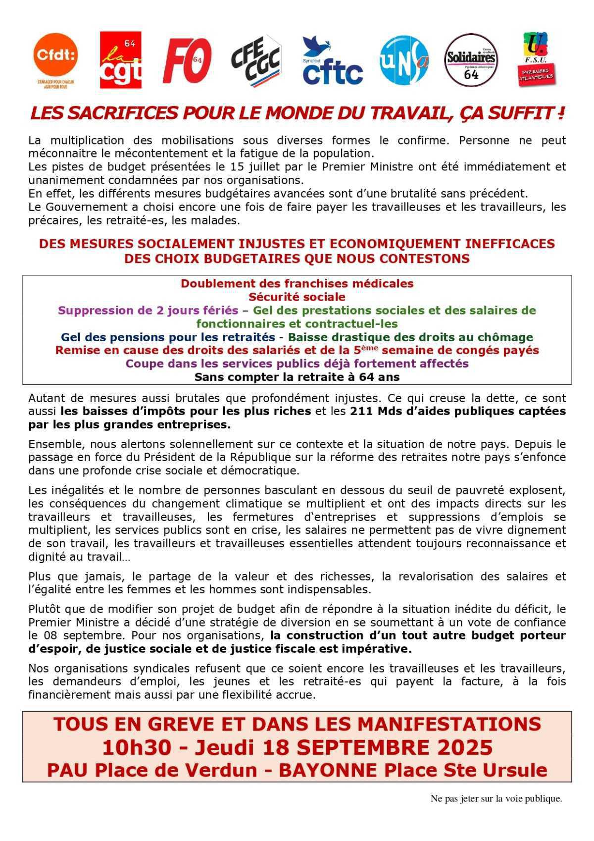 Appel à Mobilisation Nationale - 18 septembre
