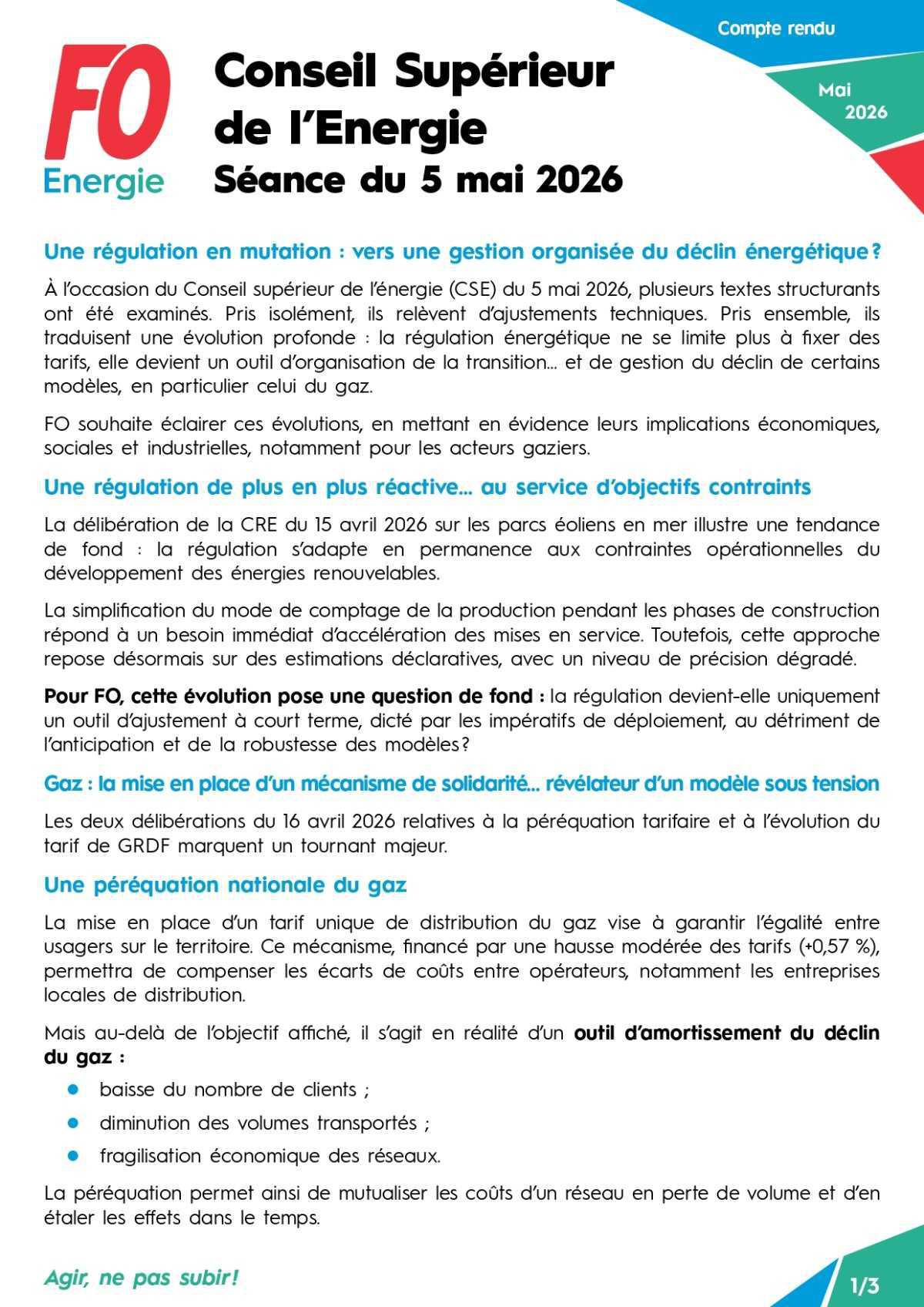 Conseil Supérieur de l'Energie, CR de la séance du 5 mai 2026