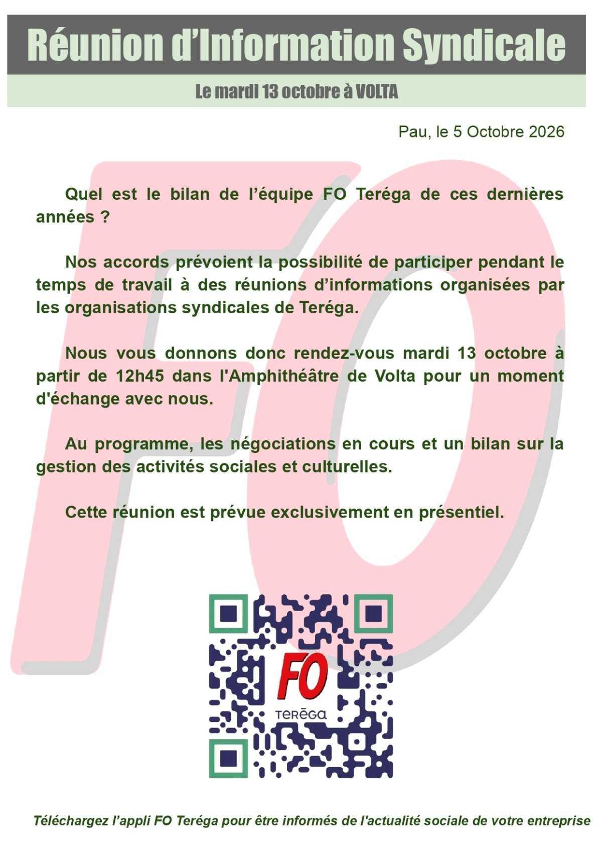 Réunion d'Information Syndicale - 13.10 à Volta