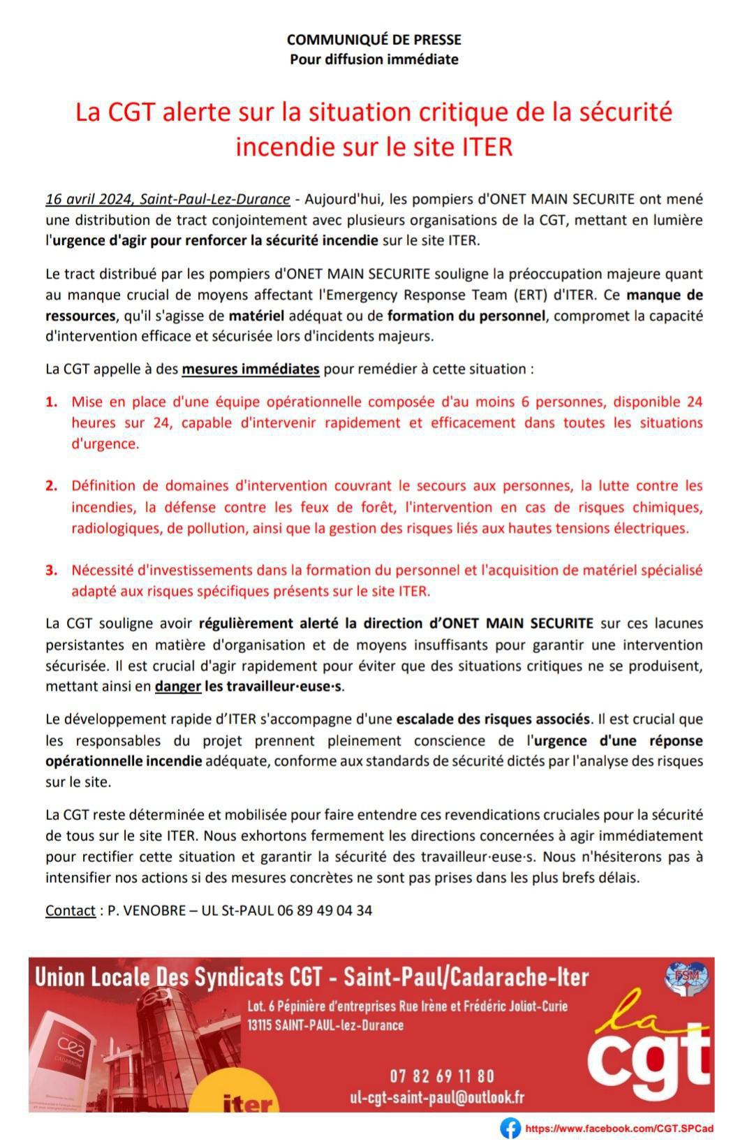 Action ITER de ce mardi 16 avril Action ITER de ce mardi 16 avril