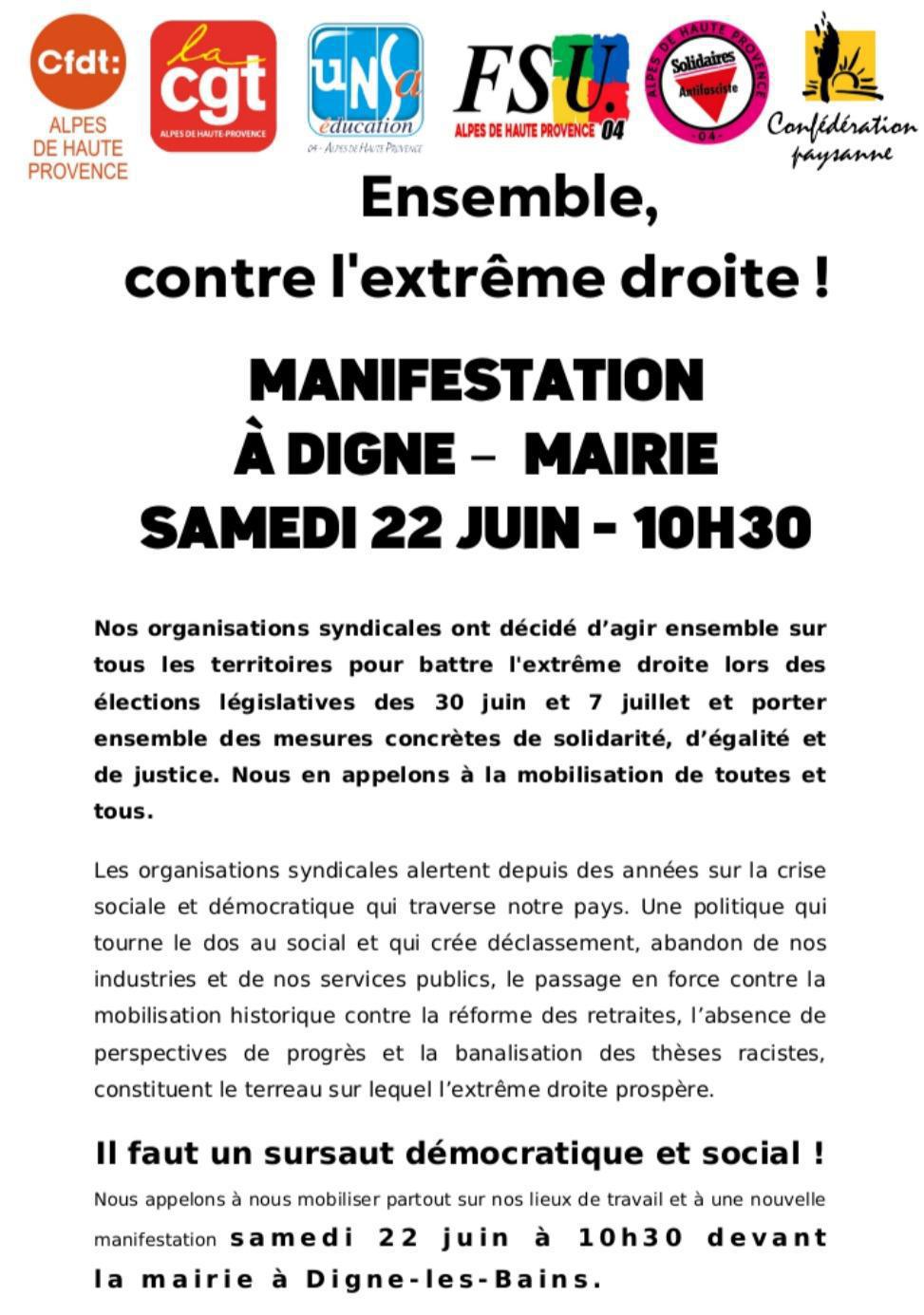 📣 Appel à tous les syndiqués : rdv samedi 22 juin 10h30 Digne 📣 Appel à tous les syndiqués : rdv samedi 22 juin 10h30 Digne