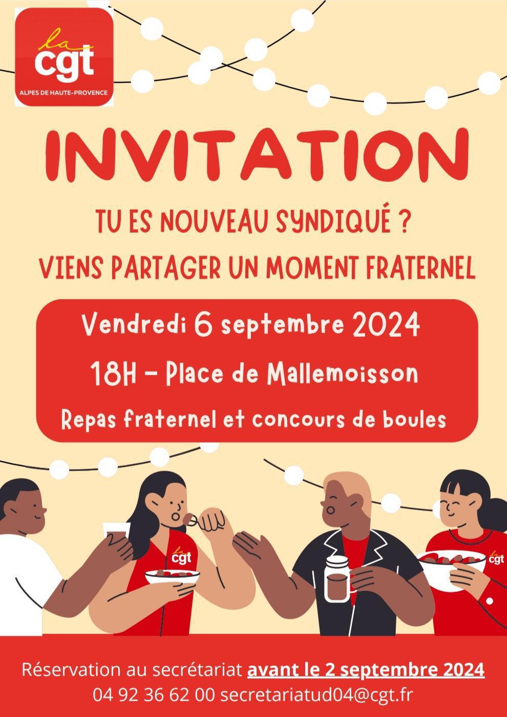 Invitation : moment fraternel avec les nouveaux syndiqués  Invitation : moment fraternel avec les nouveaux syndiqués