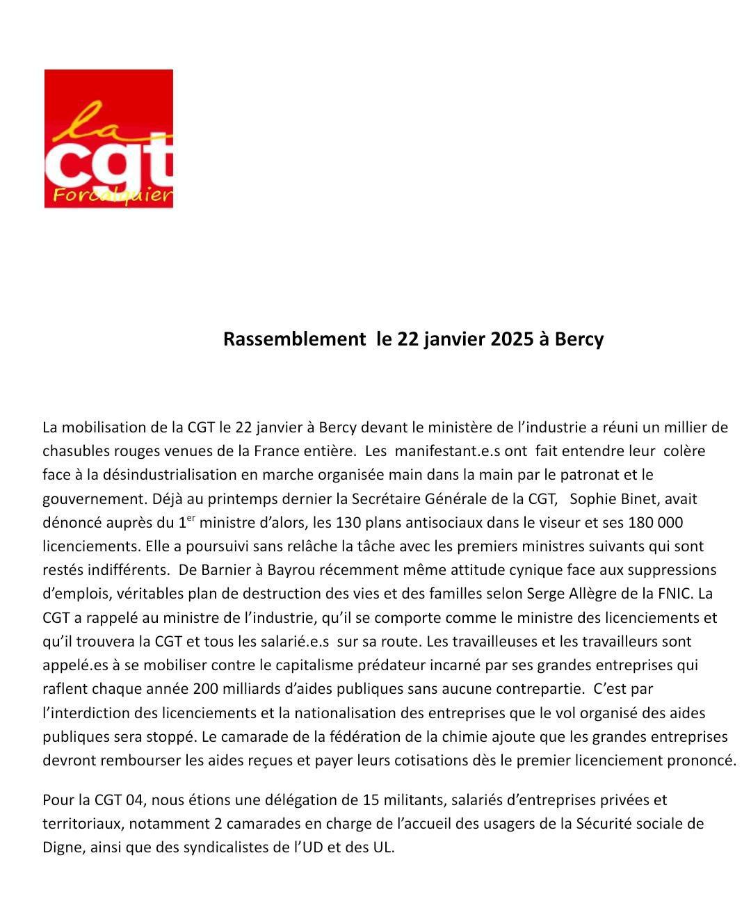 Rassemblement le 22 janvier 2025 à Bercy