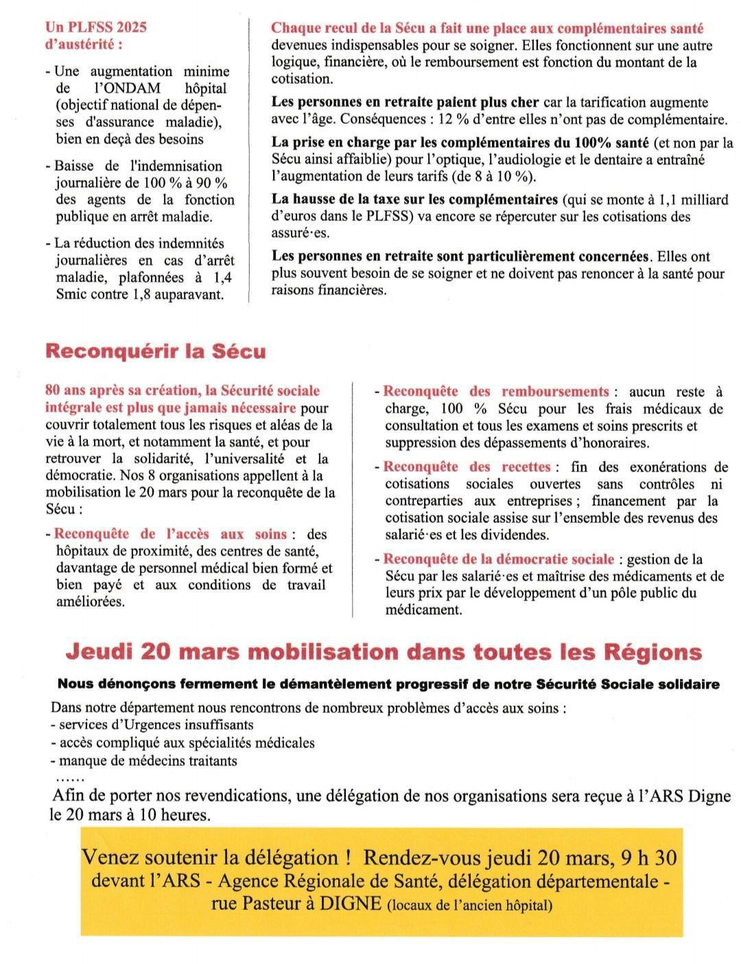 Mobilisation des retraités devant l'ARS ce 20 mars