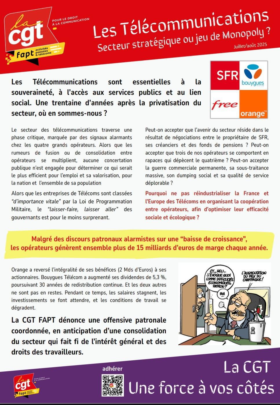 CGT FAPT : les télécommunications secteur stratégique ou jeu de Monopoly ?
