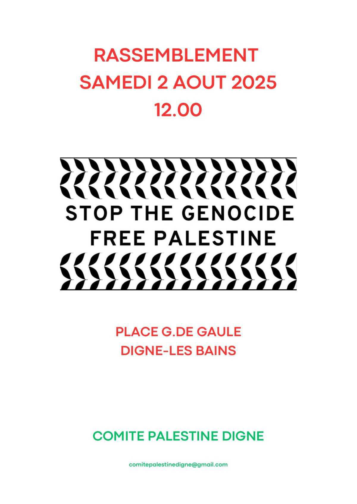 Palestine : rassemblement le 2 août Digne Palestine : rassemblement le 2 août Digne