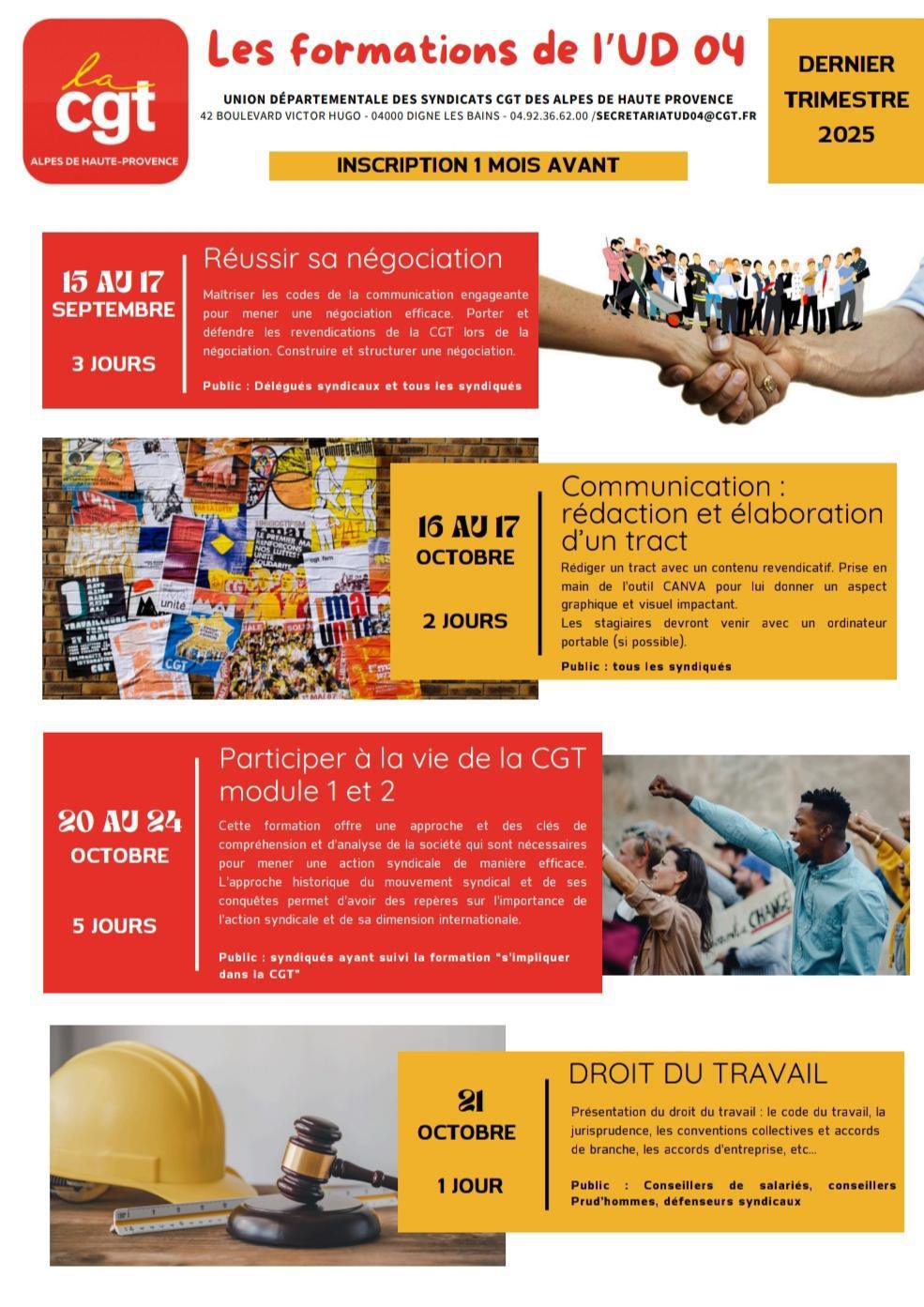 Programme de formation de l'UD - dernier trimestre 2025