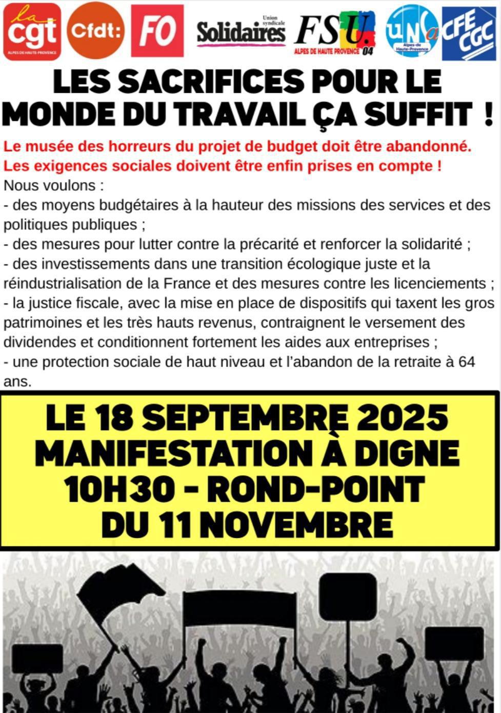 ✊🏼Mobilisation du 18 septembre : tous en grève et dans la rue !