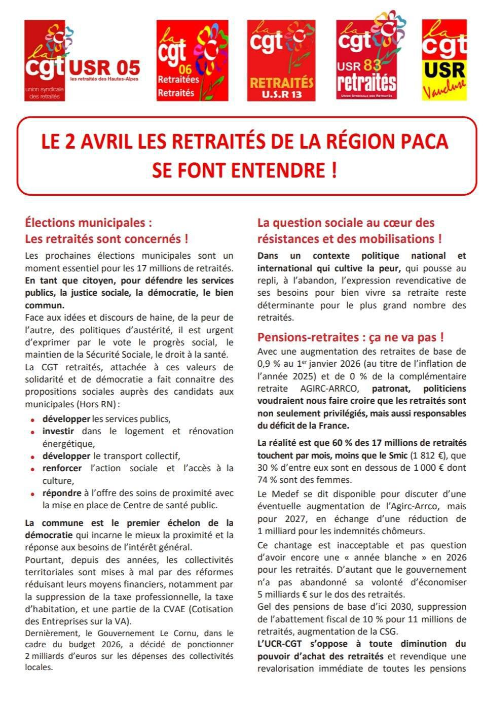 Le 2 avril, les retraités de la région se mobilisent !