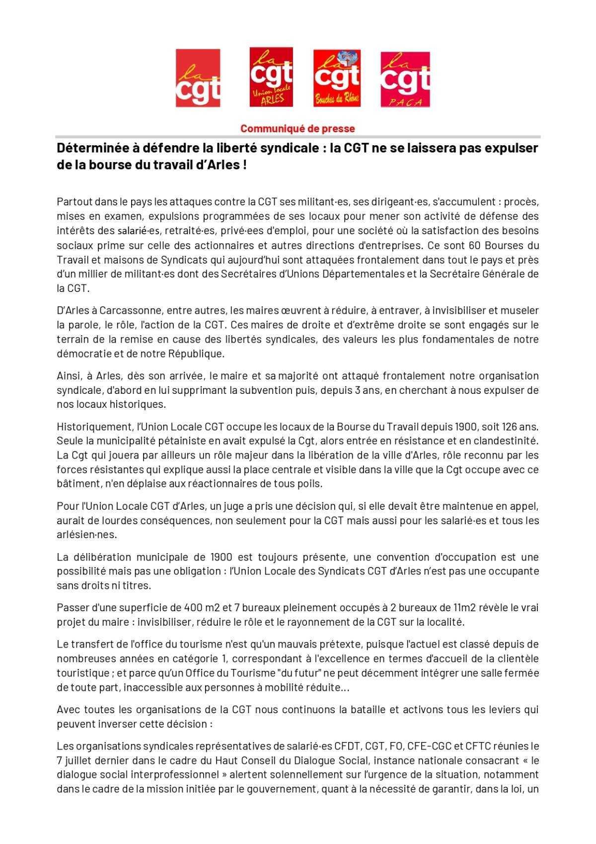 ✊ Soutien à l'UL CGT d'Arles