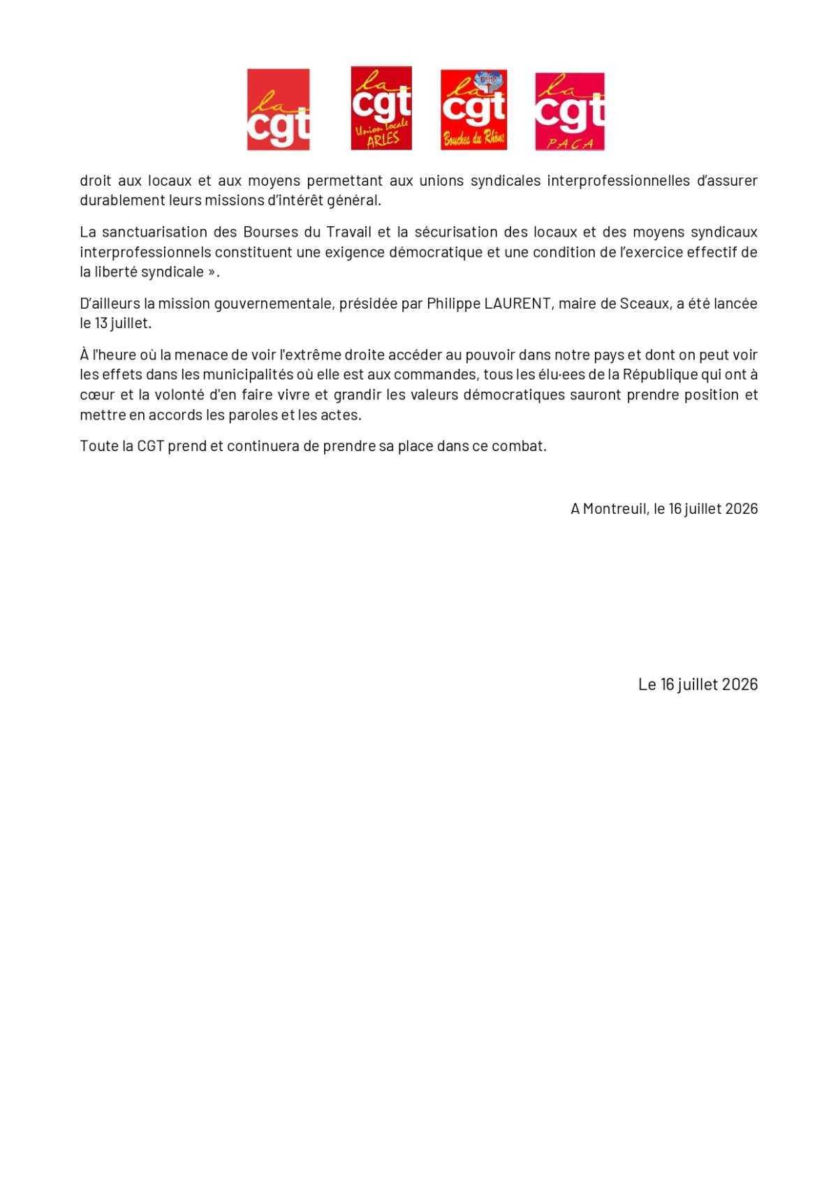 ✊ Soutien à l'UL CGT d'Arles
