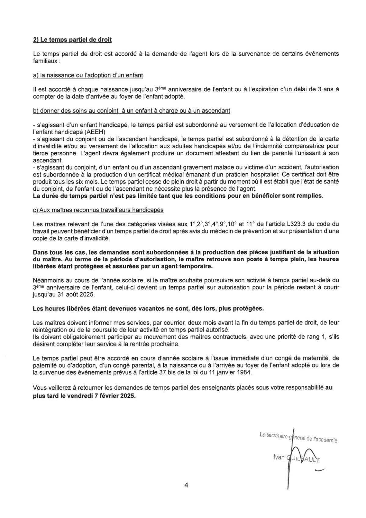 CIRCULAIRE Temps partiel pour l'année 2025-2026