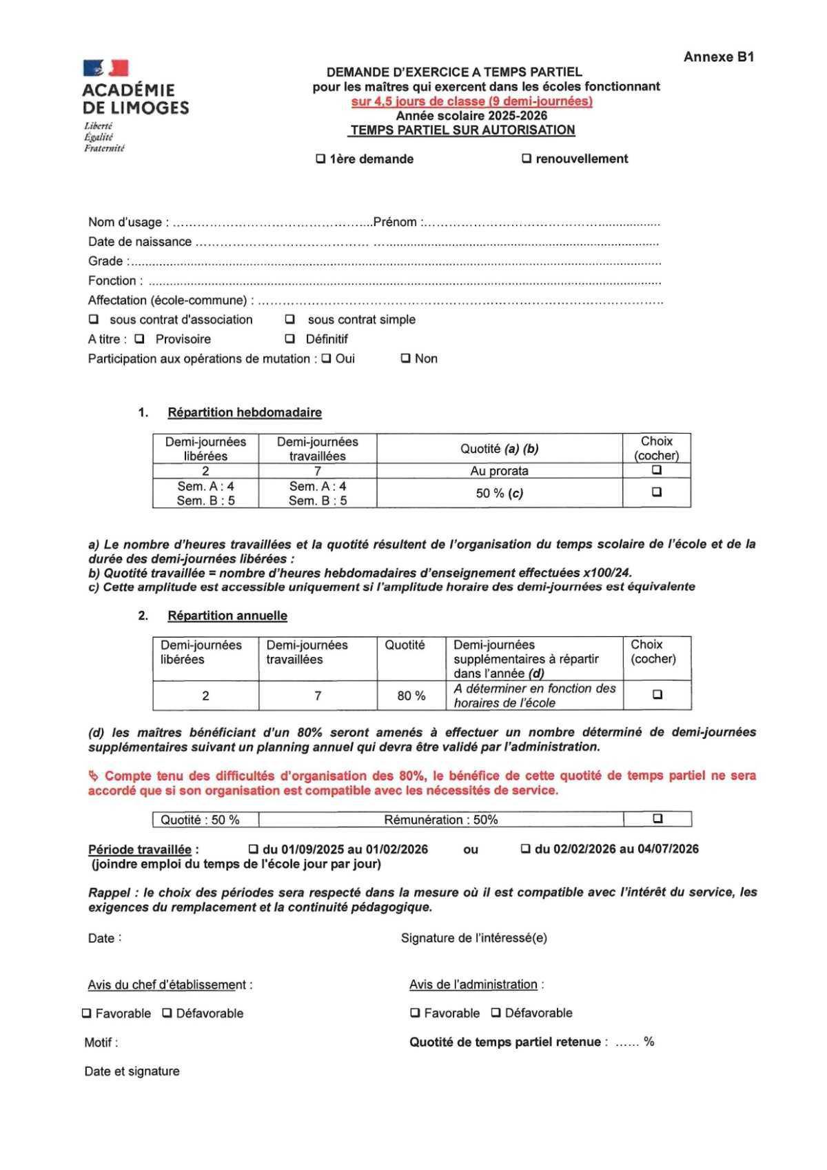 CIRCULAIRE Temps partiel pour l'année 2025-2026