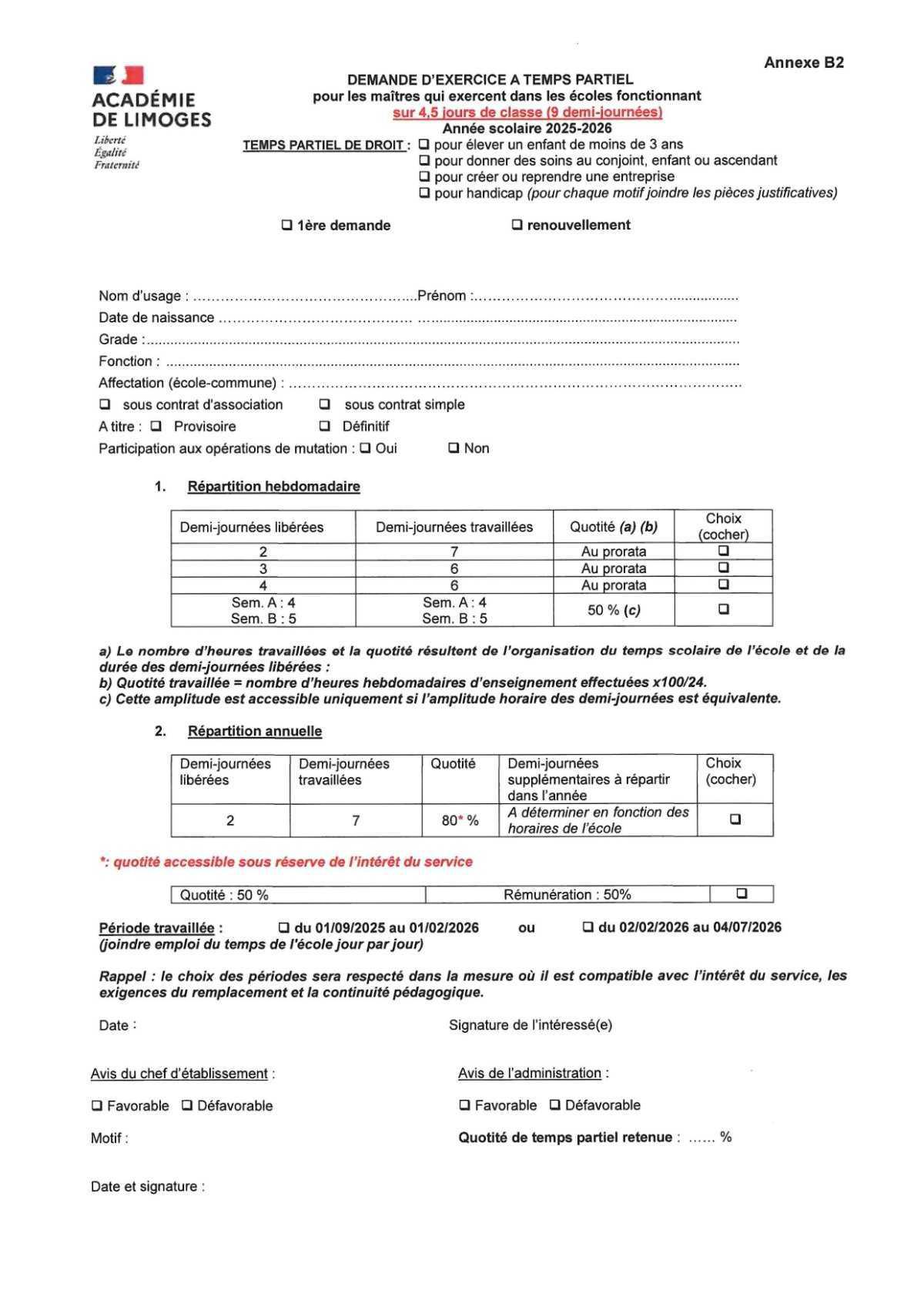 CIRCULAIRE Temps partiel pour l'année 2025-2026