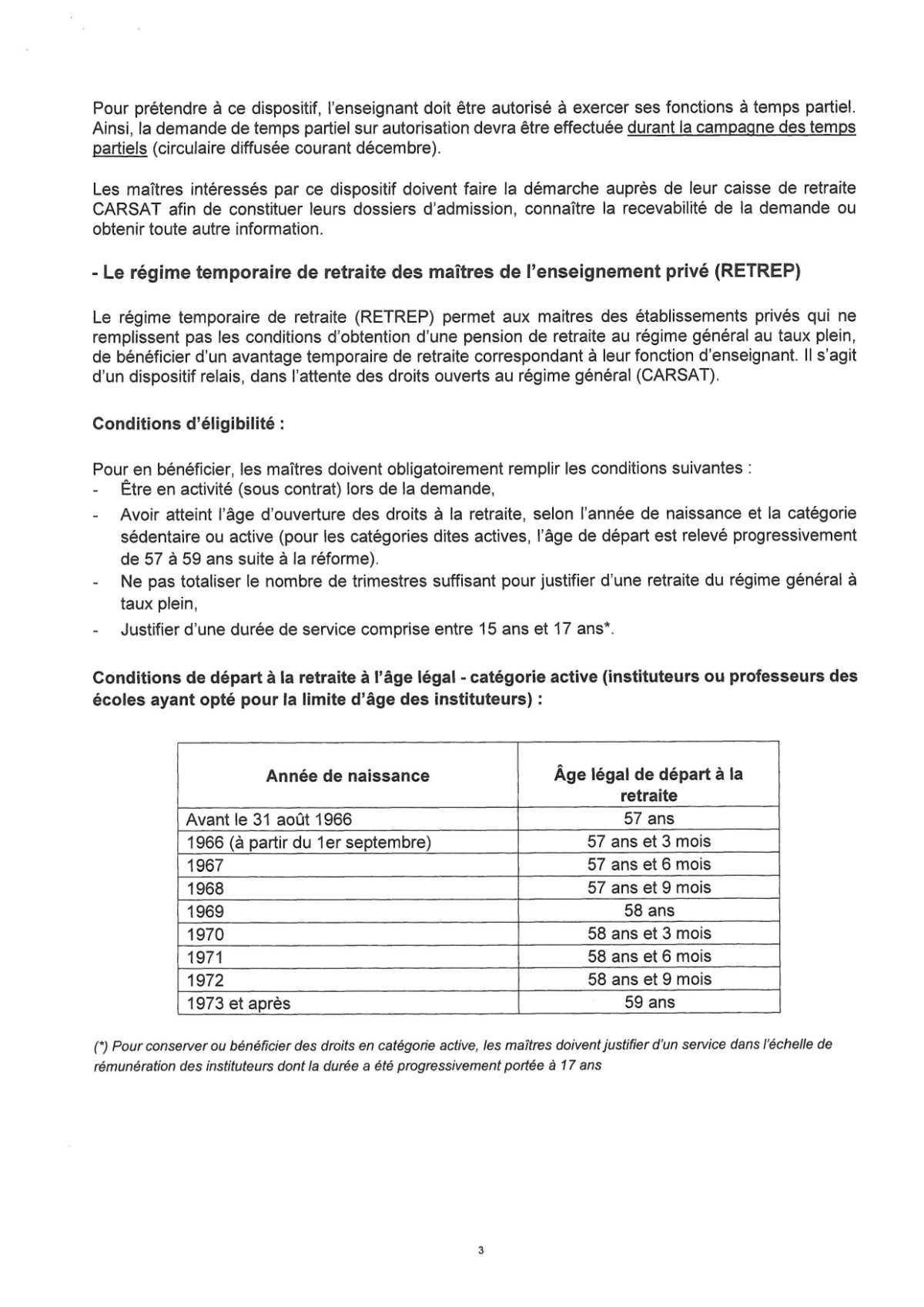 CIRCULAIRE Retraite 2025