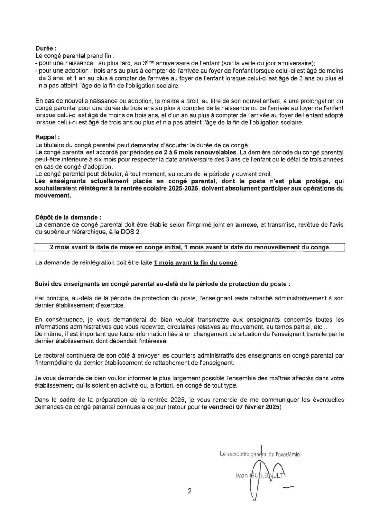 CIRCULAIRE Congé parental 2025-2026