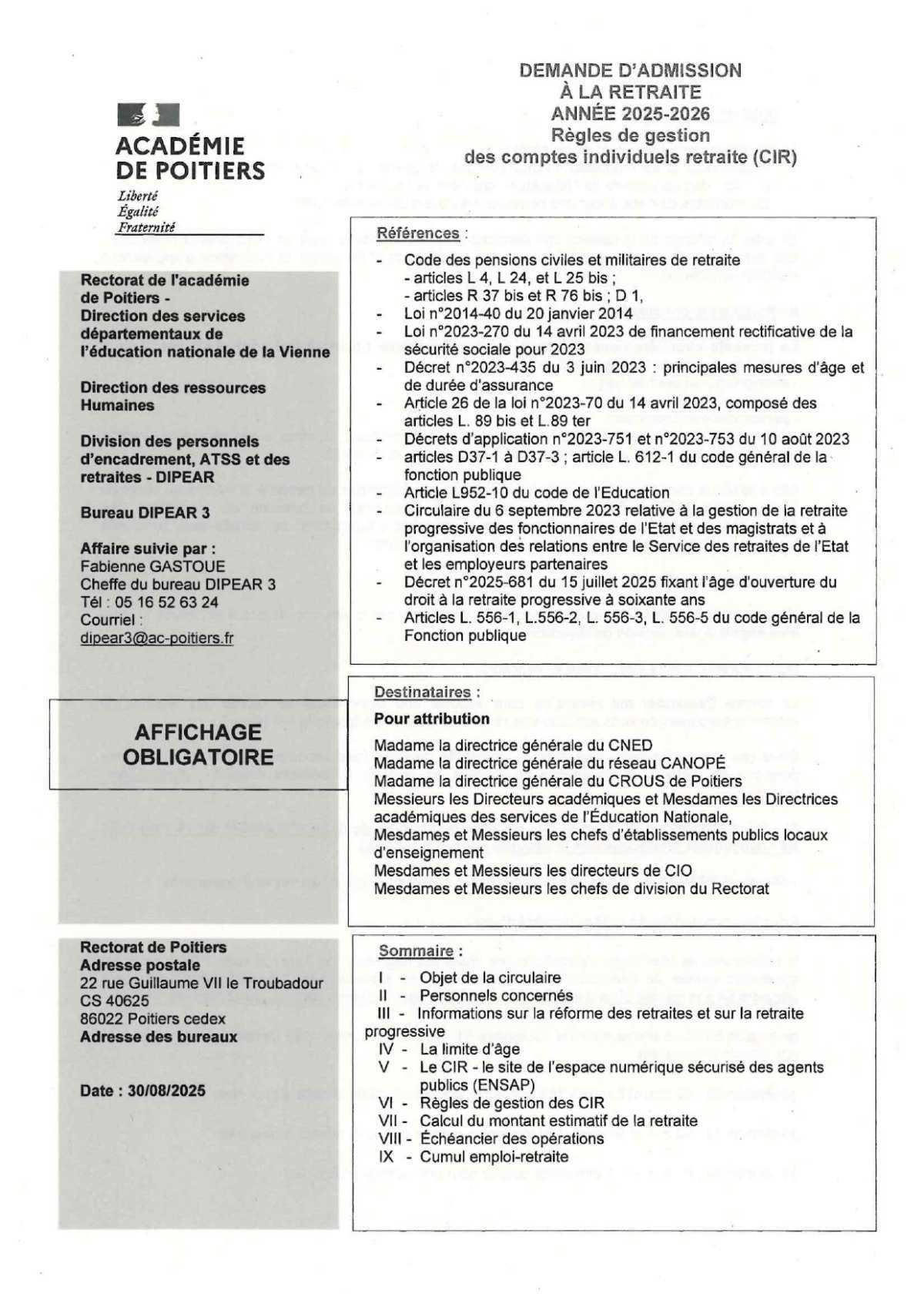 DEMANDE DE RETRAITE - RETRAITE PROGRESSIVE