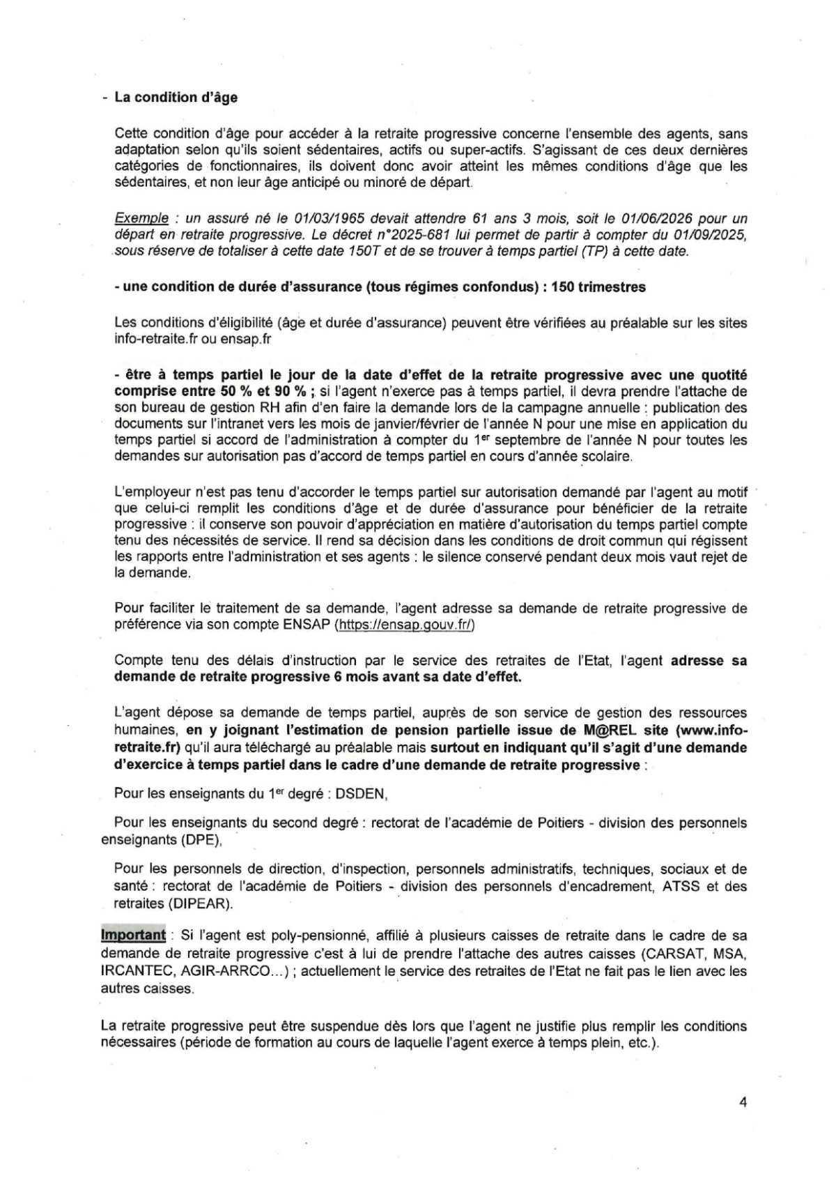 DEMANDE DE RETRAITE - RETRAITE PROGRESSIVE