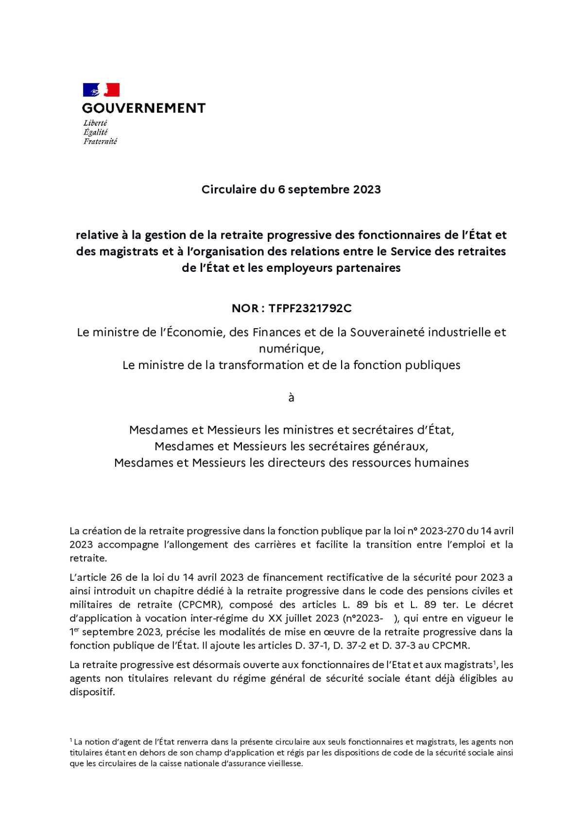 DEMANDE DE RETRAITE - RETRAITE PROGRESSIVE