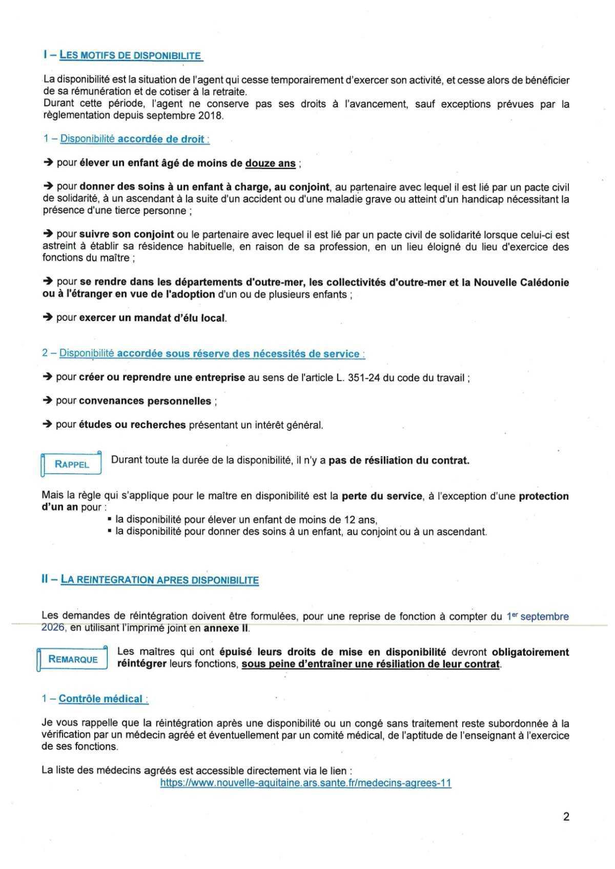 CIRCULAIRE DISPONIBILITE second degré