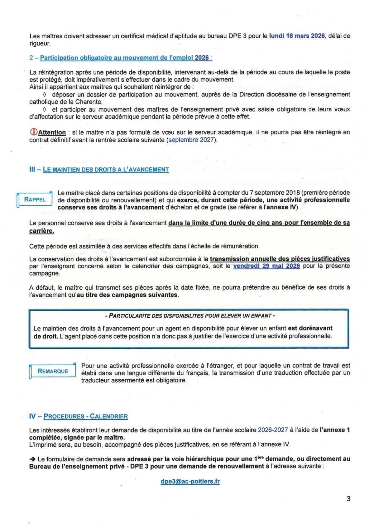 CIRCULAIRE DISPONIBILITE second degré