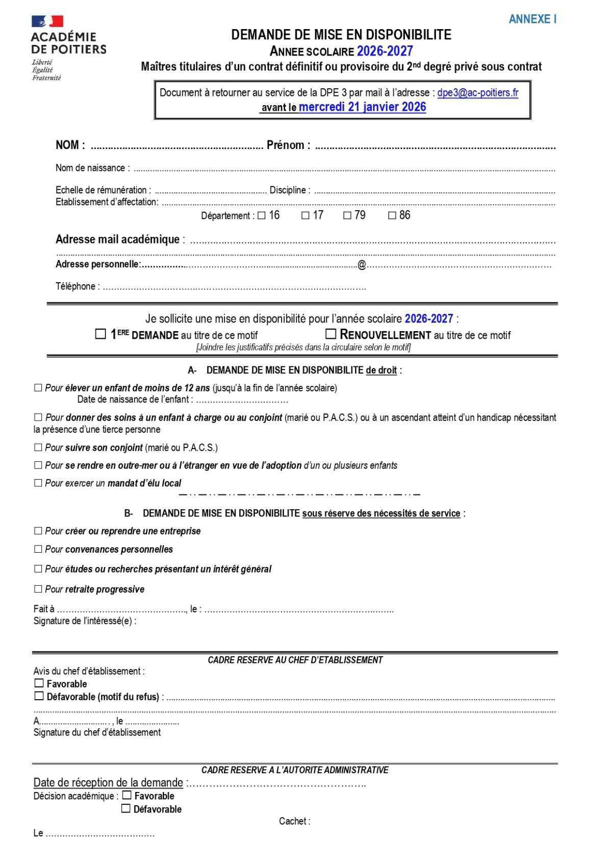 CIRCULAIRE DISPONIBILITE second degré