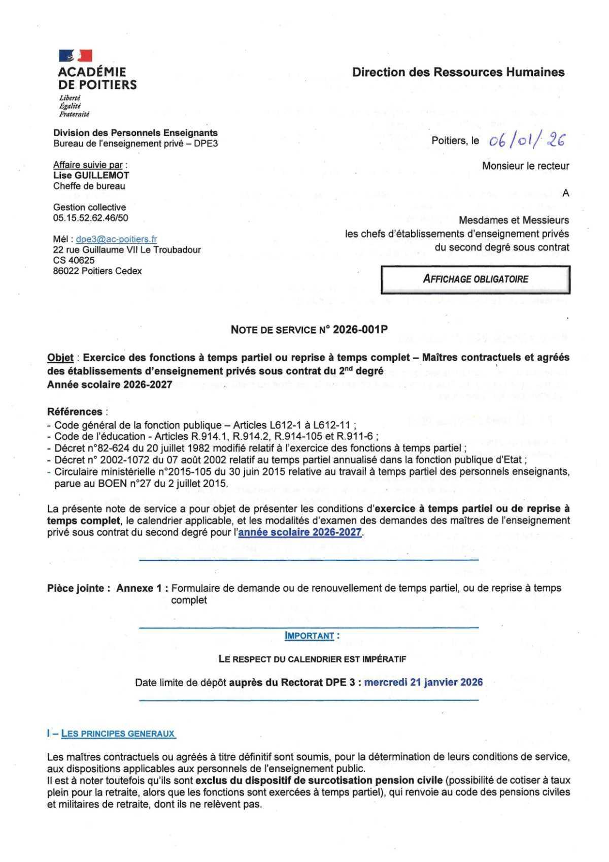 CIRCULAIRE TEMPS PARTIEL second degré
