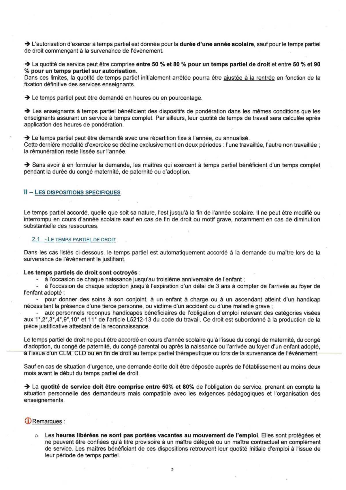 CIRCULAIRE TEMPS PARTIEL second degré
