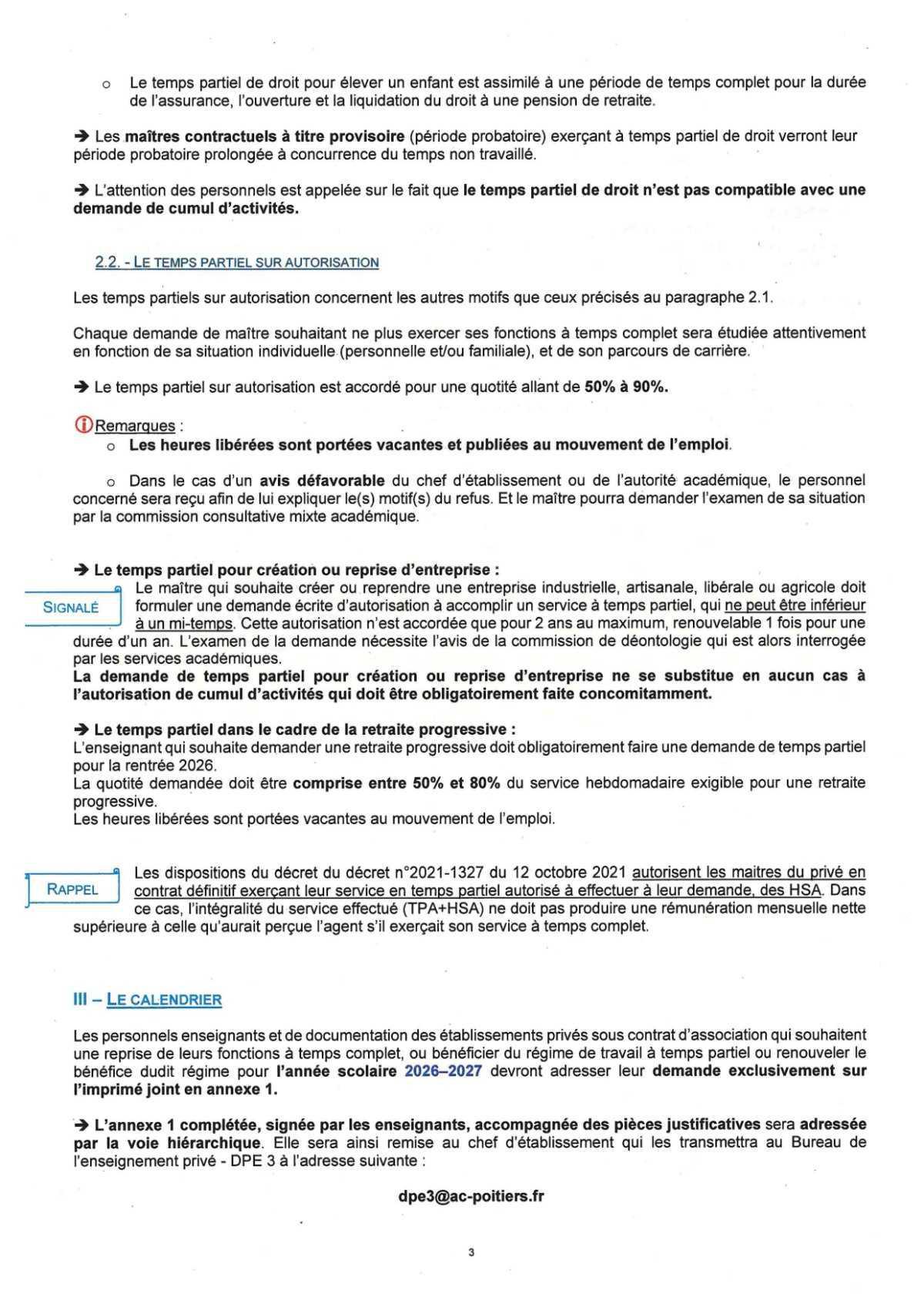 CIRCULAIRE TEMPS PARTIEL second degré